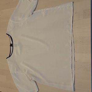 VTG Jack MulQueen Silksational White with Black Trim Sheer White Blouse